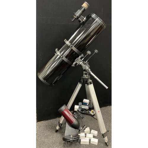 230 - Astronomy - a Helios ‘Skywatcher’ 8” Newtonian reflector telescope, with equatorial mount tripod;  w... 