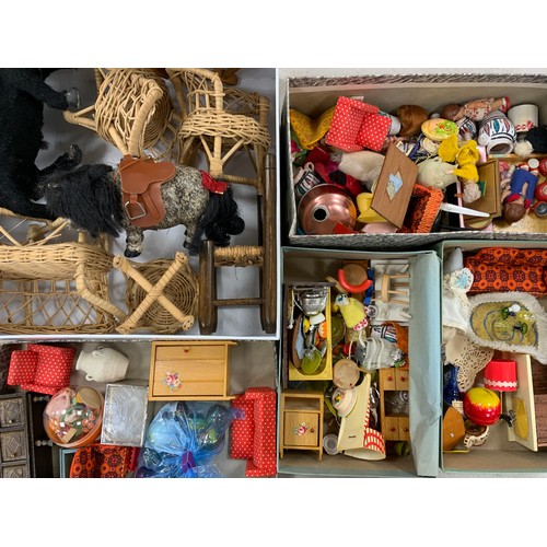 270 - A quantity of doll House accessories including furniture, clothes, dolls, animals; etc (5 boxes)