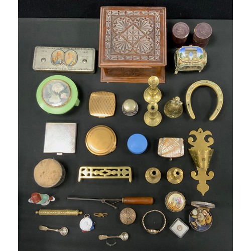 278 - Boxes & Objects - a 19th century brass miniature wall pocket, shaped back, pierced tapering pocket, ... 