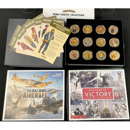 283 - Coins & Tokens - limited edition WWII Forces Collection of gold plated tokens, others, the 75th Anni... 