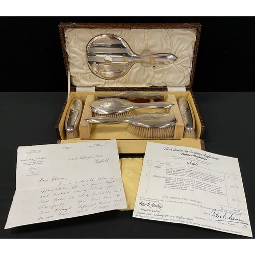 296 - A W I Broadway & Co six piece silver dressing table set, cased, Birmingham, c.1925