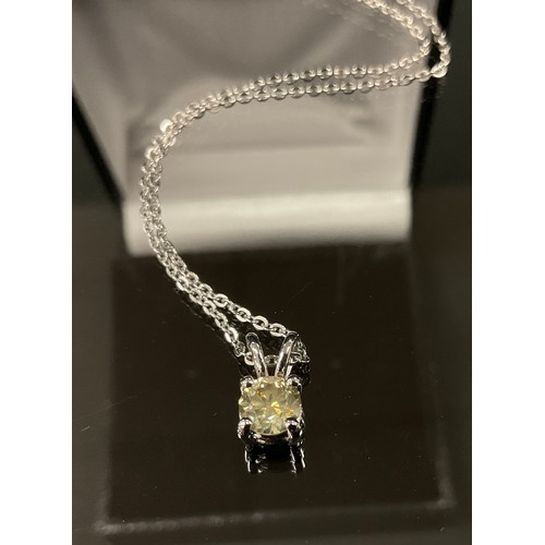 385 - A certified fancy yellow diamond pendant necklace, round brilliant cut diamond 0.51ct, Clarity SI2, ... 