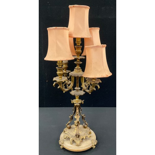 81A - A gilt metal five light table lamp, as a candelabra, with central taller light, surrounded by four f... 