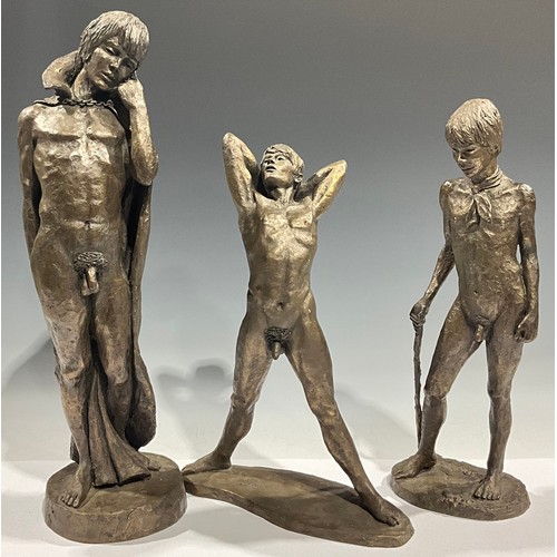 65 - Neil Godfrey, a resin sculpture, male nude, 46cm, paper label; two others similar (3)