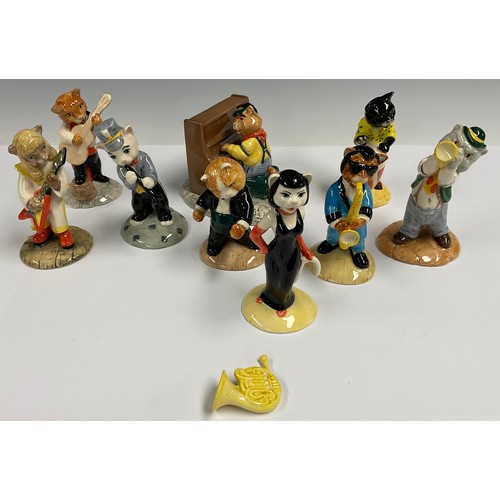 77 - A set of nine Beswick Cats Chorus models, including Ratcatcher Bilk, Feline Flemenco, One Cool Cat, ... 