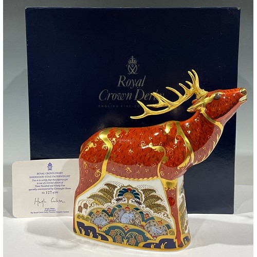 78 - A Royal Crown Derby paperweight, Sherwood Stag, specially commissioned by Connaught House, limited s... 