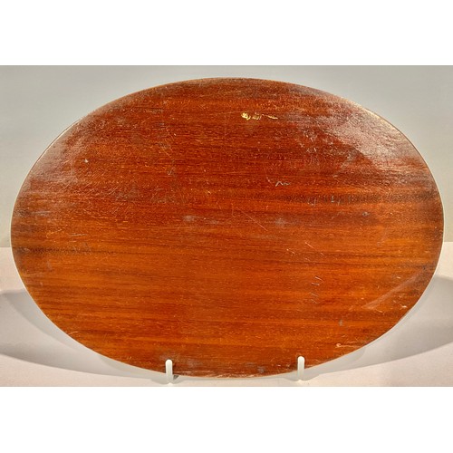 96 - An Edwardian Sheraton Revival mahogany and marquetry oval waiter, c.1905