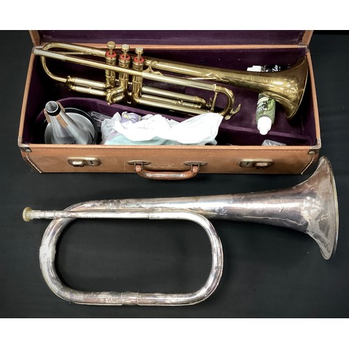 78 - Musical instruments - A Selma Invicta Trumpet, cased, with mouth-piece, and accessories;  a Besson a... 