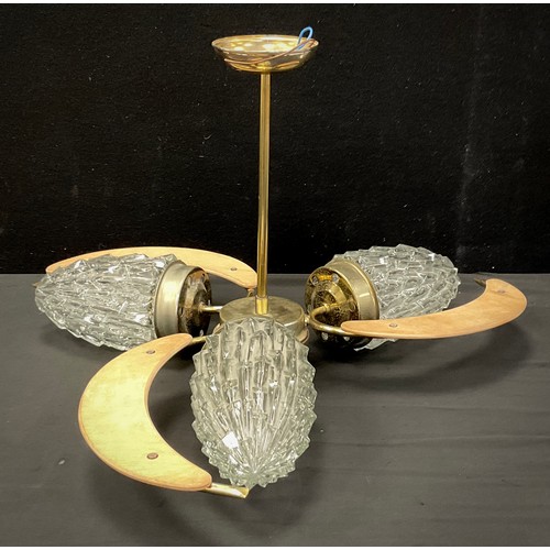 81 - A mid century teak and brass ceiling light, 32cm high