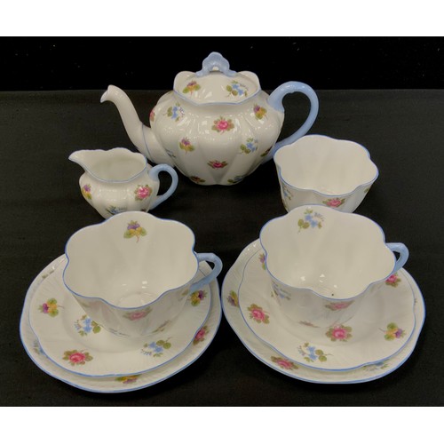 123 - A Shelley 'Rose Pansy Forget me not' tea service for two comprised of; a tea pot, milk jug, sugar bo... 