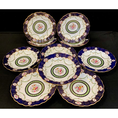 96 - A set of ten Copeland Spode china soup bowls, retailed by T Goode & Co London, with floral and garla... 