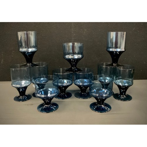 133 - A set of six Wedgwood Glass RSW Blue wine glasses, six conforming water glasses (12)