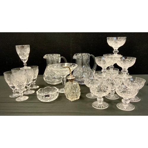 141 - Glassware - a suite of six Royal Doulton cut glass wine glasses, Stuart crystal; etc