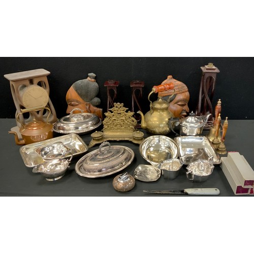 158 - Boxes and Objects - plated ware including; entrée dishes, bells, rococo letter stand and inkwell, ap... 