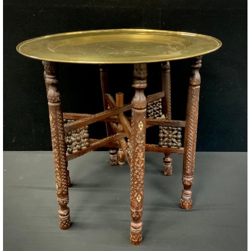 205 - A Benares Brass topped folding table, 56cm x 39cm