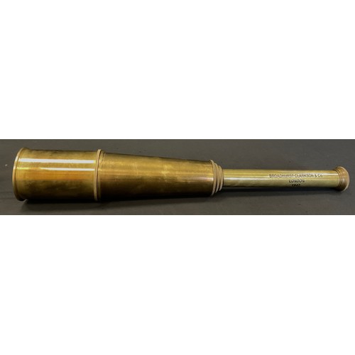 237 - A replica five brass extendable telescope, inscribed ‘Broadhurst Clarkson & Co. London 1942’, 88cm l... 