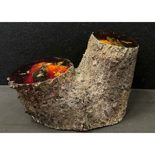 270 - An amber style resin tree trunk section, with insect platform terminals, 19.5cm wide