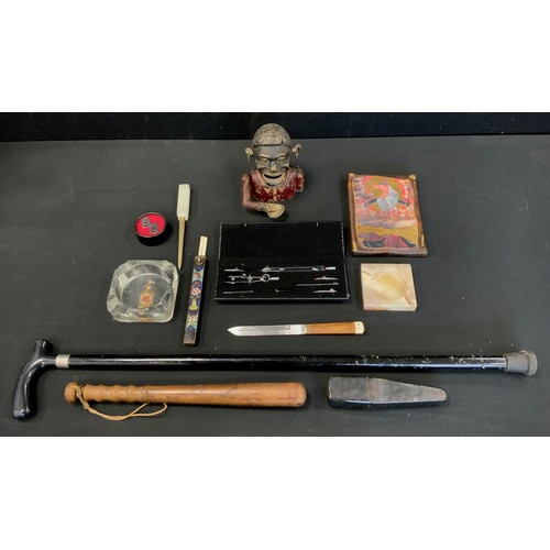 289 - Boxes and Objects - Policemen's truncheon, 39cm long, Japanese cloisonné knife and chopstick set, gl... 