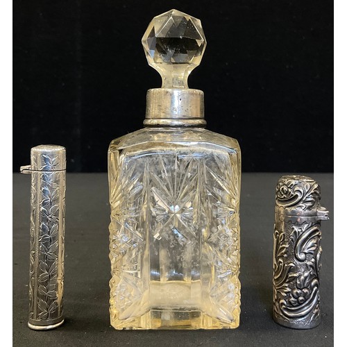 297 - A late Victorian silver scent bottle, embossed floral body, Birmingham 1899, another 1898, both with... 