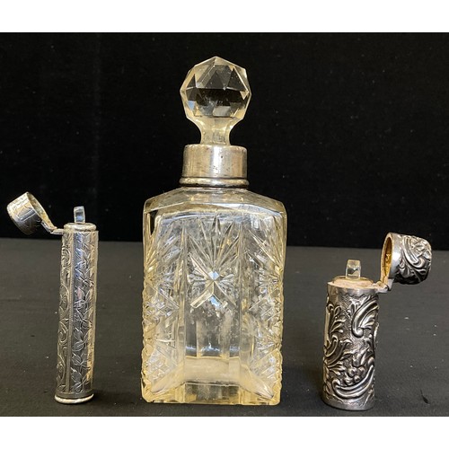 297 - A late Victorian silver scent bottle, embossed floral body, Birmingham 1899, another 1898, both with... 