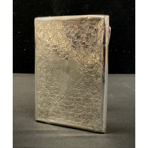 299 - A Collen Hewer Cheshire engraved silver cigarette case, Birmingham, 1903, 10cm long, 99.0 grams