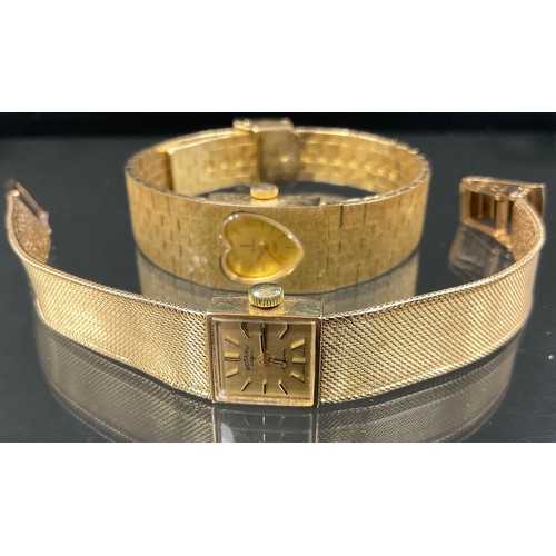 323 - Watches - a Rotary ladies 9ct gold cased bracelet wristwatch, integral mesh bracelet, 21 jewel Swiss... 