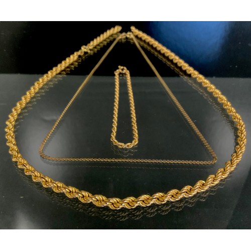 342 - A 9ct gold rope twist necklace (snapped), similar smaller bracelet,  etc, 15.2g gross (3)