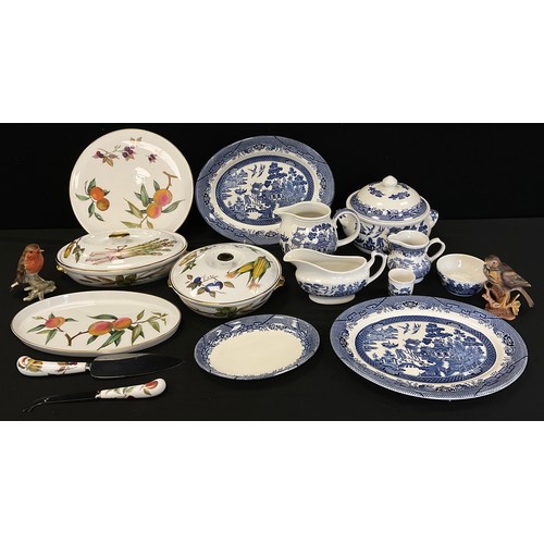 173A - Ceramics - Royal Worcester Evesham oven to table ware, casserole dishes, oval bowls etc,  Willow pat... 