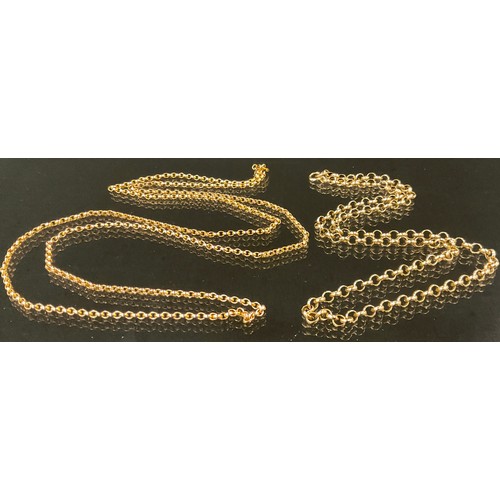 368 - A 9ct gold necklace, another smaller, both marked 375/9ct, 44cm long and 72cm long, 20g gross (2)