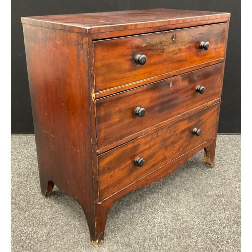 88A - A George III mahogany caddy-top chest of three graduated drawers, 91cm high x 91cm wide x 49cm deep,... 