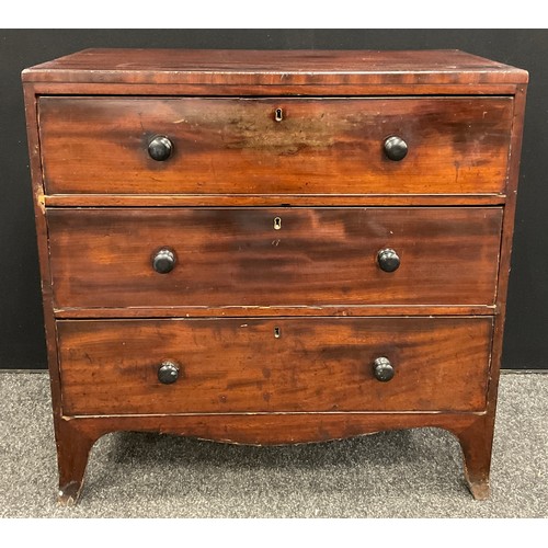 88A - A George III mahogany caddy-top chest of three graduated drawers, 91cm high x 91cm wide x 49cm deep,... 