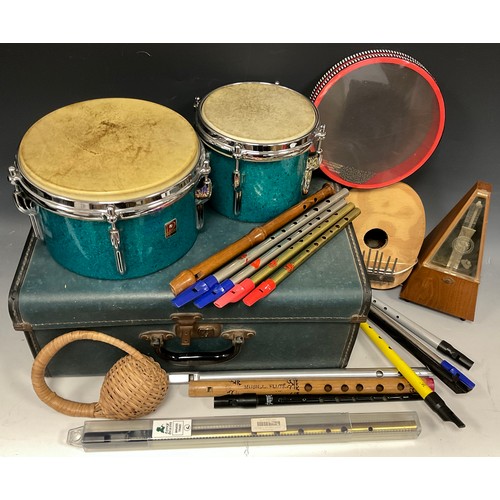 76A - Musical instruments - pair of ‘Premier’ bongo drums, Tony Dixon Irish Whistle, other Irish whistles,... 