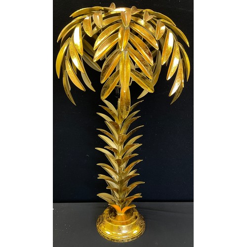 160A - A gold coloured palm tree table lamp,72cm high