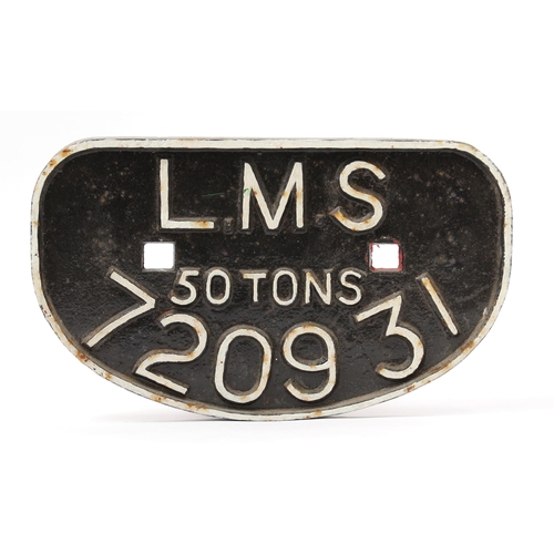 290 - Railwayana - a London, Midland and Scottish Railway 'D' shaped painted cast iron wagon plate, raised... 