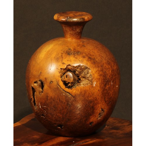 326 - Treen - a turned burr walnut globular vase, 24cm high