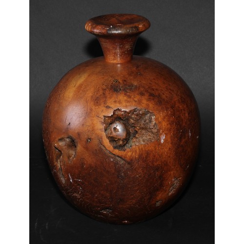 326 - Treen - a turned burr walnut globular vase, 24cm high