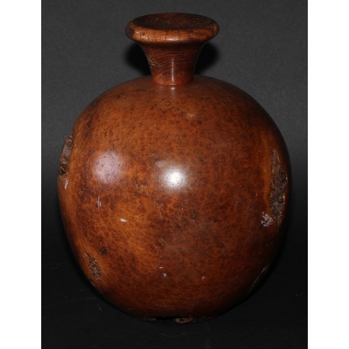 326 - Treen - a turned burr walnut globular vase, 24cm high