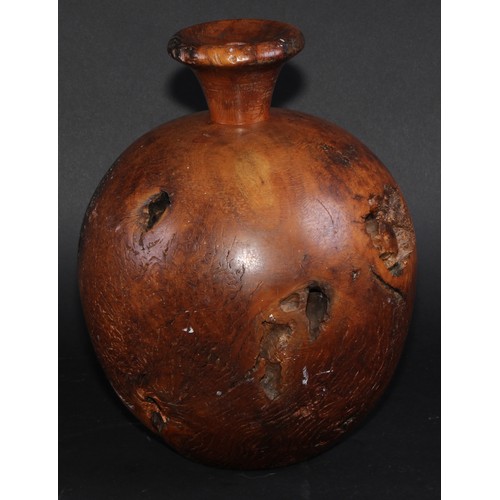 326 - Treen - a turned burr walnut globular vase, 24cm high