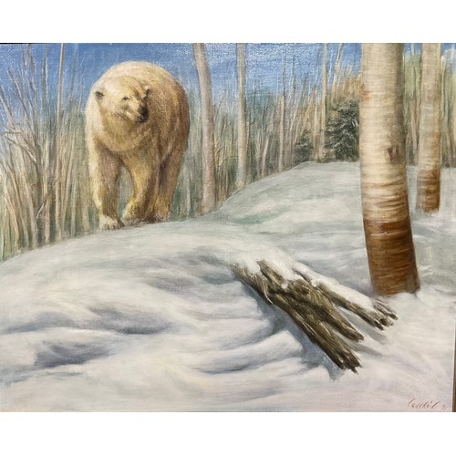 333 - Pictures and Prints - Carmel Cauchi, a pair, Bald Eagle and Polar Bear, signed, dated 1991, oil on c... 