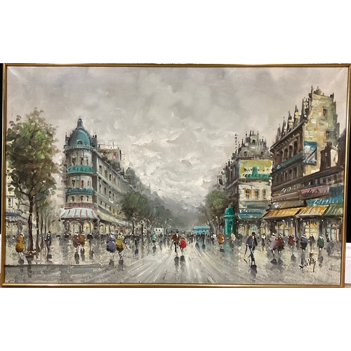 348 - Antonio DeVity (1901-1993), 
Parisian Street Scene
signed, acrylic on canvas, 59.5cm x 93.5cm