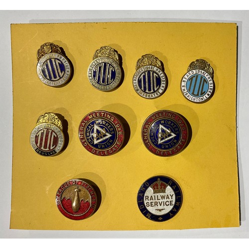 357 - 1940's-50's TUC badges; Chemical Workers Union badges; League of Firemen and Midland Railway; Railwa... 