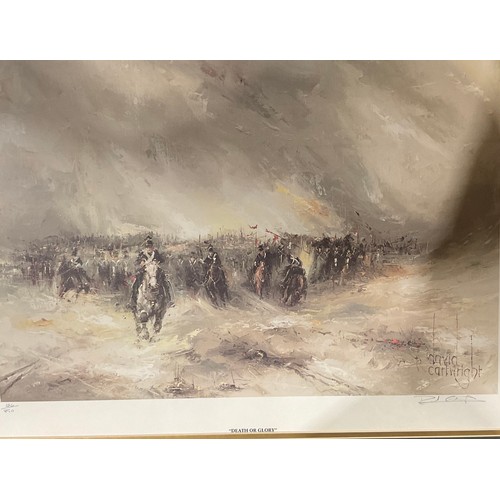 334 - Pictures and Prints - John Bampfield, Into Battle, signed, oil on canvas, 50cm x 75cm; David Cartwri... 