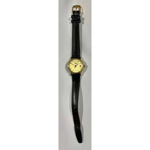 607 - A lady's Longines gold plated stainless steel watch, Champagne dial, baton indicators, centre second... 