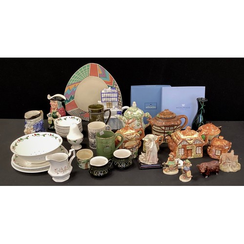 69 - Ceramics - Novelty tea pots, Rosenthal studio line plate, 36cm dia, Lilliput lane; Wedgwood; etc