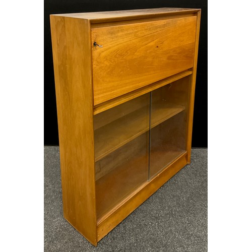 143 - A teak bureau bookcase cabinet, by Herbert E. Gibbs, Autograph Furniture, 113cm high x 91.5cm wide x... 