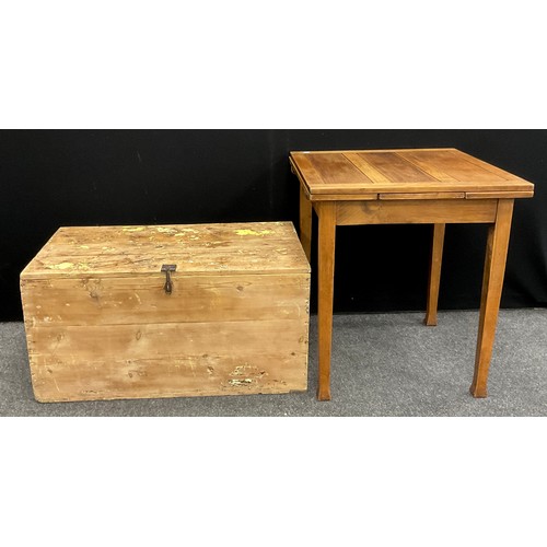 160 - A small Arts and Crafts draw leaf side table,  a shabby chic pine tools box or trunk (2)