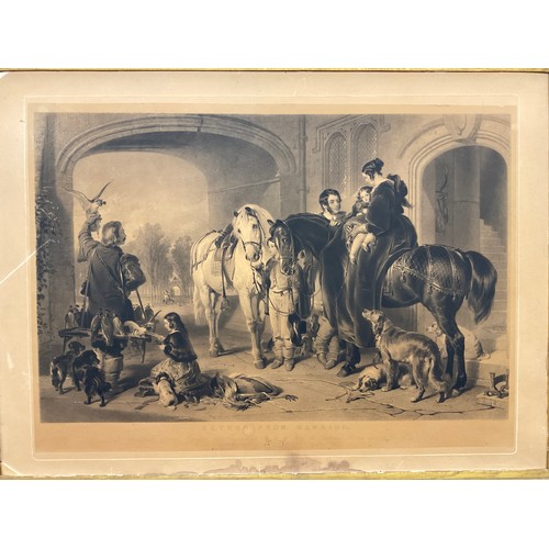 176 - A pair of 19th century engravings - Samuel Cousins, after Edwin Landseer, ‘Return from Hawking’, and... 