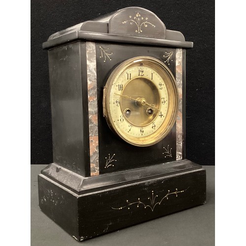 179 - A Victorian Belge Noir and rouge marble mantle clock, brass dial, white enamelled chapter ring with ... 