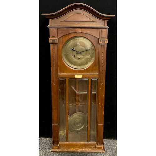 196 - A Gustav Becker type spring-wound wall clock, in the Arts-and Crafts style, walnut case, brass dial ... 