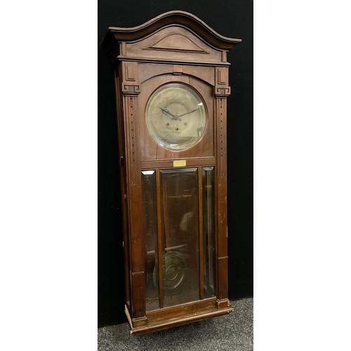 196 - A Gustav Becker type spring-wound wall clock, in the Arts-and Crafts style, walnut case, brass dial ... 